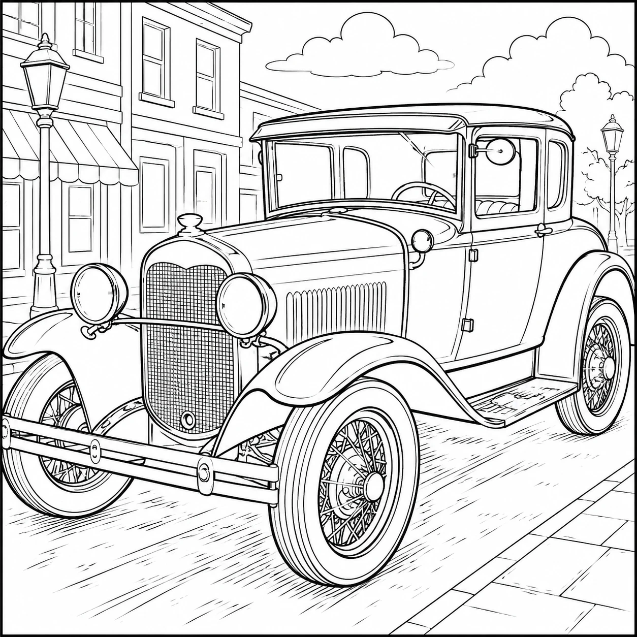 Klassieke auto met ronde vormen en vintage uitstraling om in te kleuren