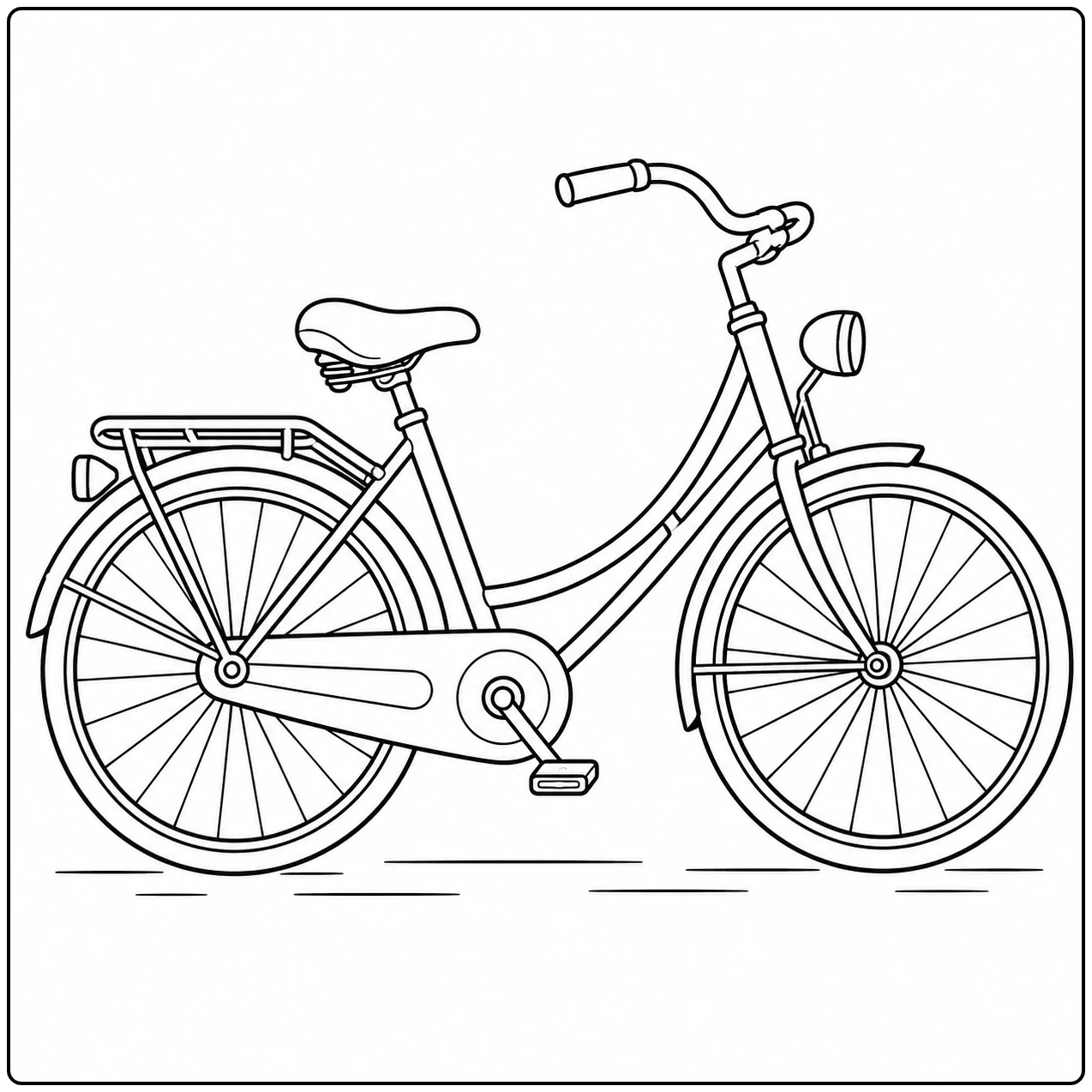 Klassieke stadsfiets in zijaanzicht met bagagedrager, koplamp en volledig gesloten kettingkast