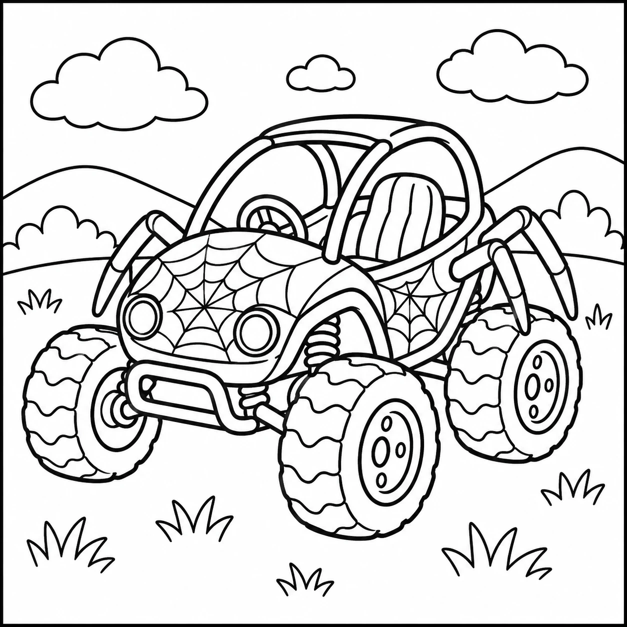 Kleine buggy met grote banden en een eenvoudig ontwerp voor jonge autoliefhebbers