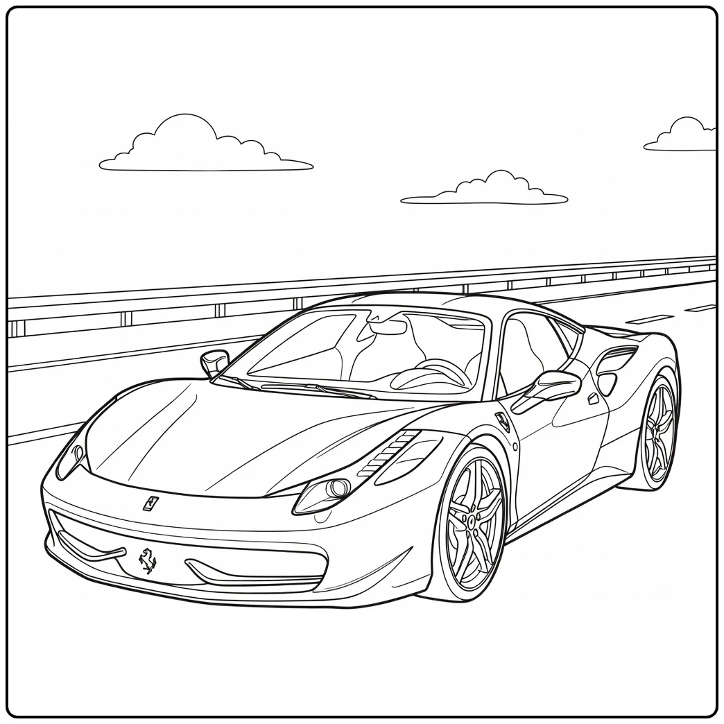 kleurplaat auto ferrari snelle sportwagen met logo