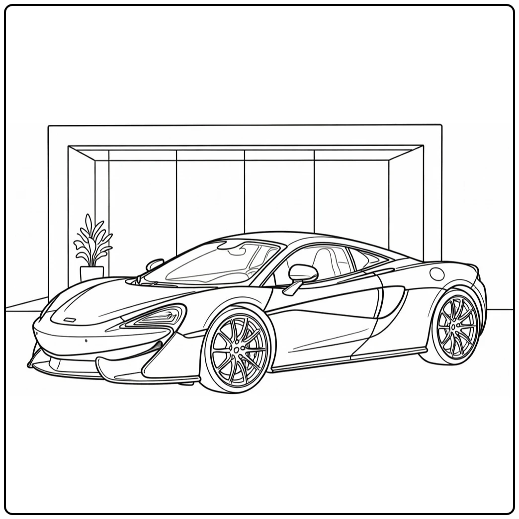 kleurplaat auto mclaren bij moderne showroom