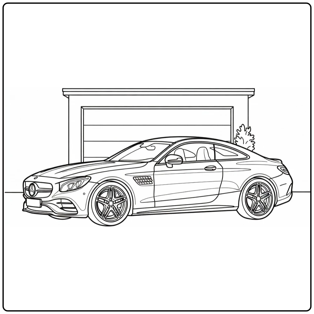 kleurplaat auto mercedes coupe voor eenvoudige garage
