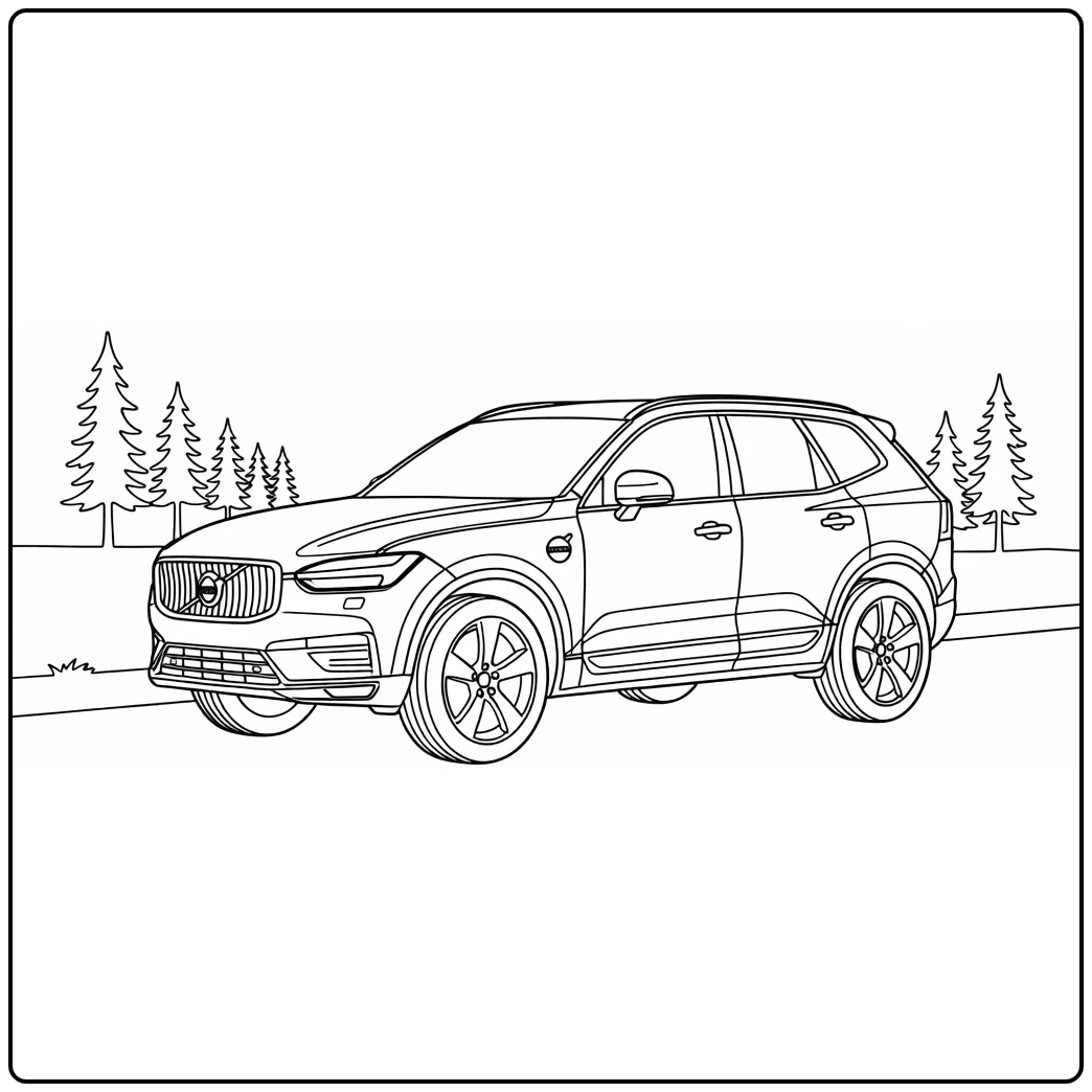 kleurplaat auto volvo moderne Volvo SUV zijprofiel met logo
