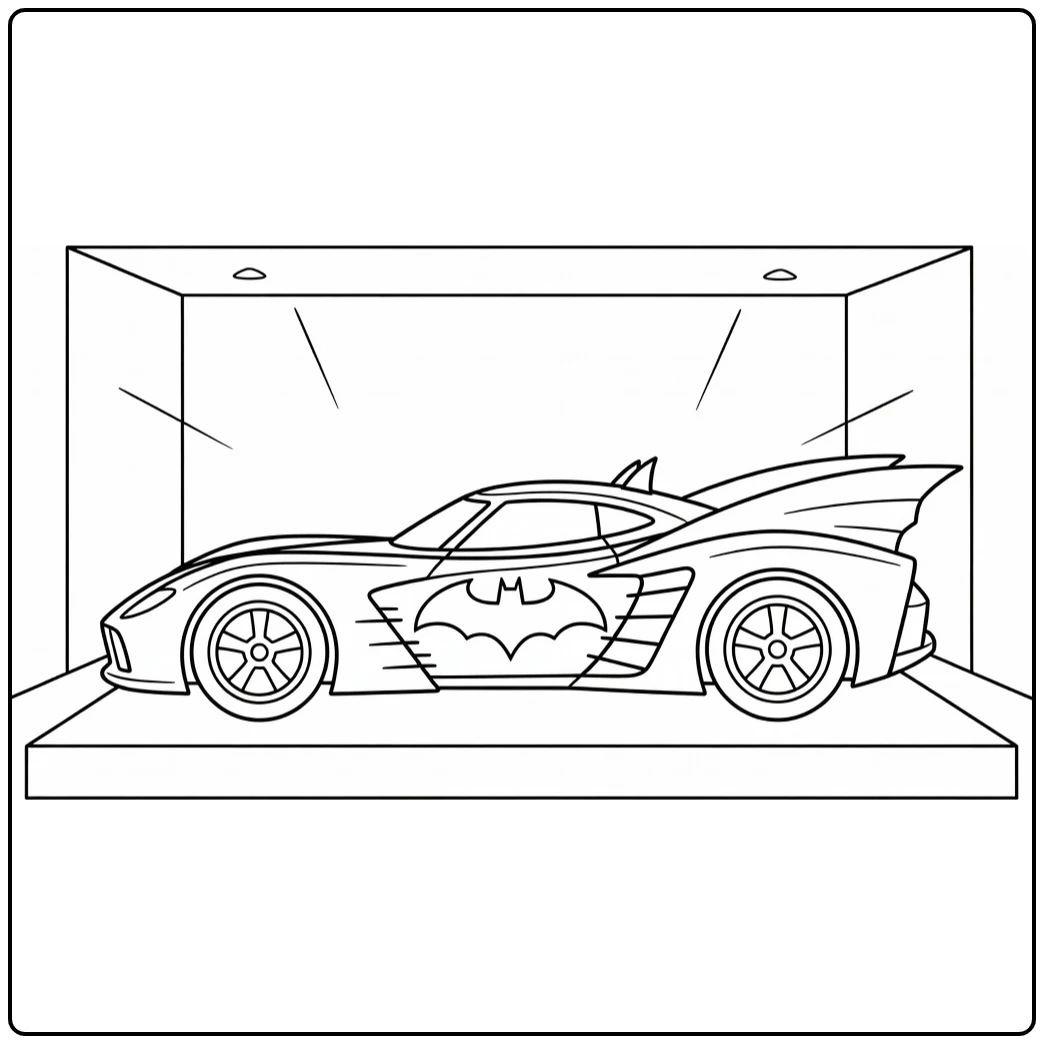 kleurplaat batman auto met batlogo en vinnen