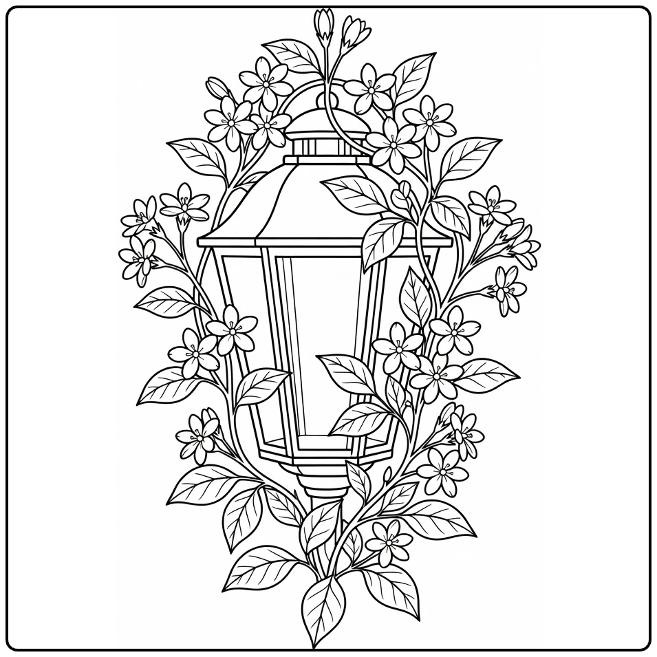 Klimplanten Kleurplaat jasmijn rond tuinlantaarn