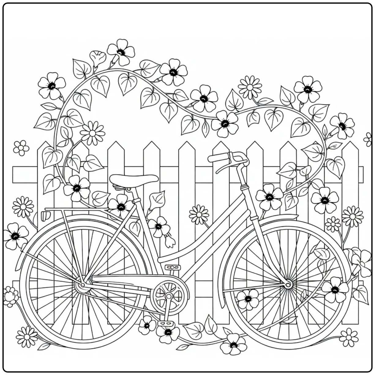 Klimplanten Kleurplaat vintage fiets met bloemen
