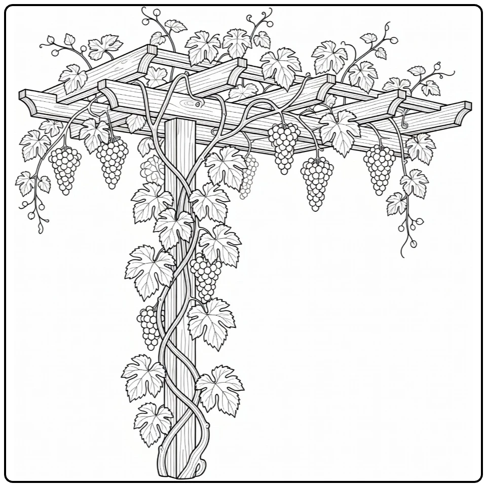 Klimplanten Kleurplaat druivenrank op pergola