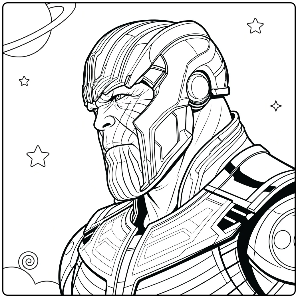 Thanos Kleurplaat van een krijger met gouden helm in zijprofiel