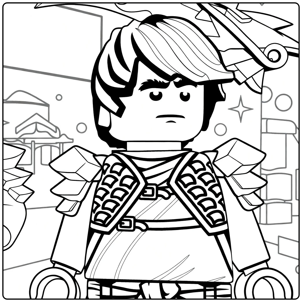 kleurplaat ninjago cole met een krijger met gouden spiky helm en zwart haar