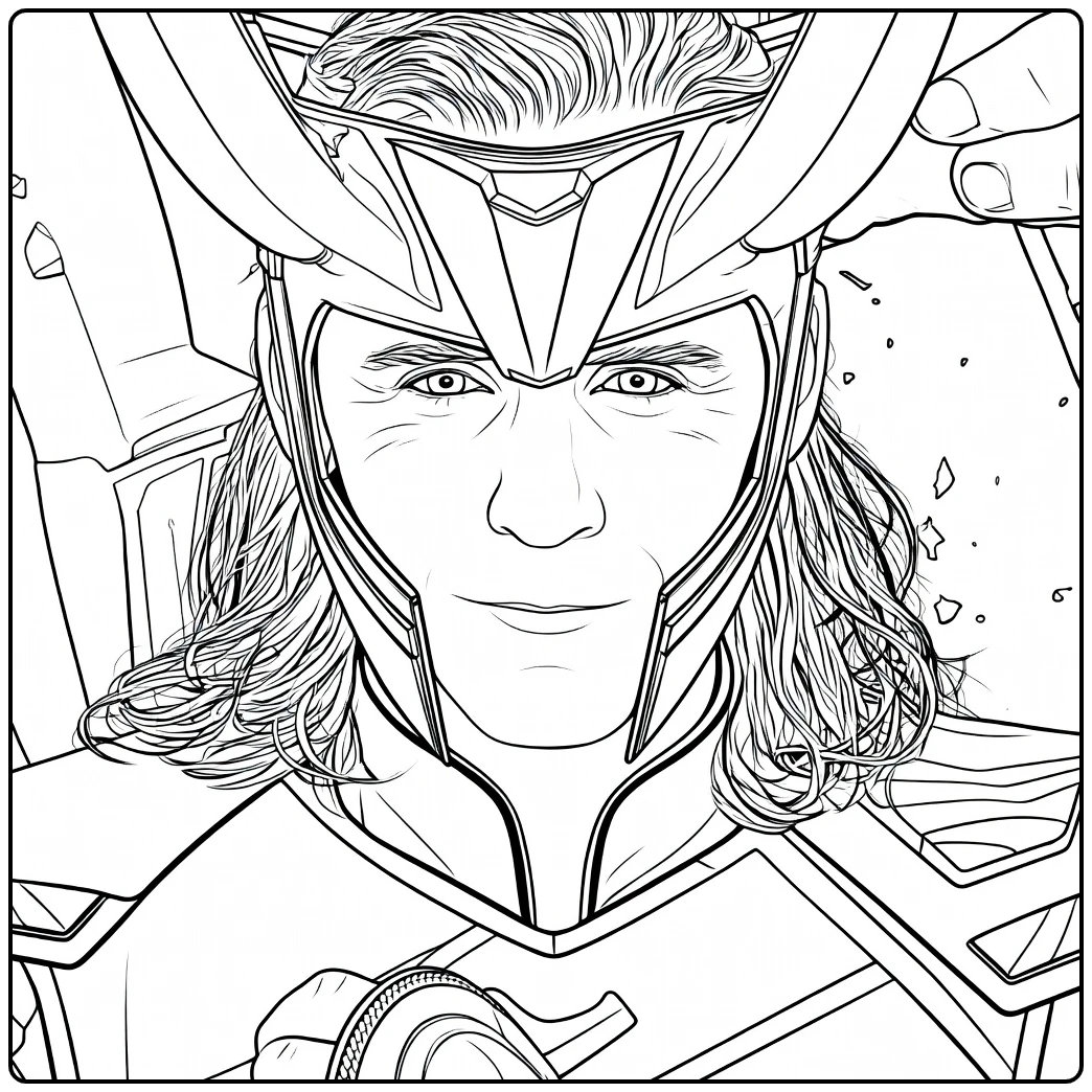 Krijger met lang golvend haar en hoornen helm die een staf vasthoudt in deze Loki Kleurplaat