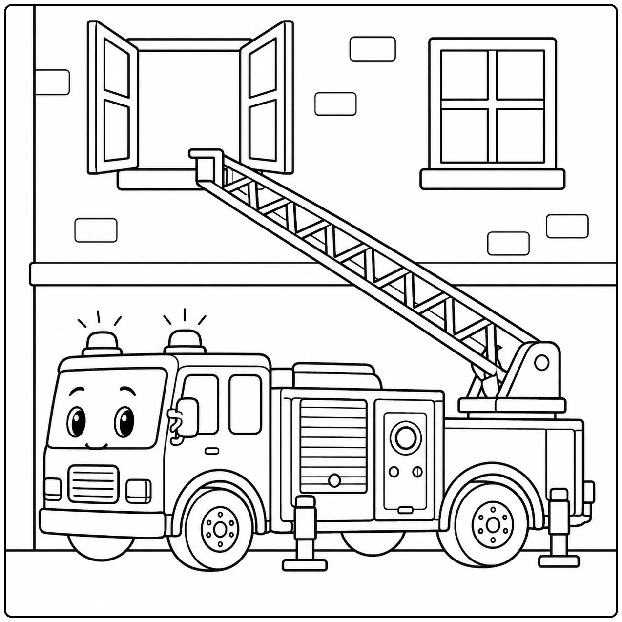 Ladderwagen bereikt een open raam van een gebouw met de uitschuifbare ladder