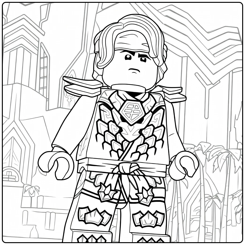Lloyd met groene hoofdband en schouderpantser staand rechtop lloyd ninjago kleurplaat