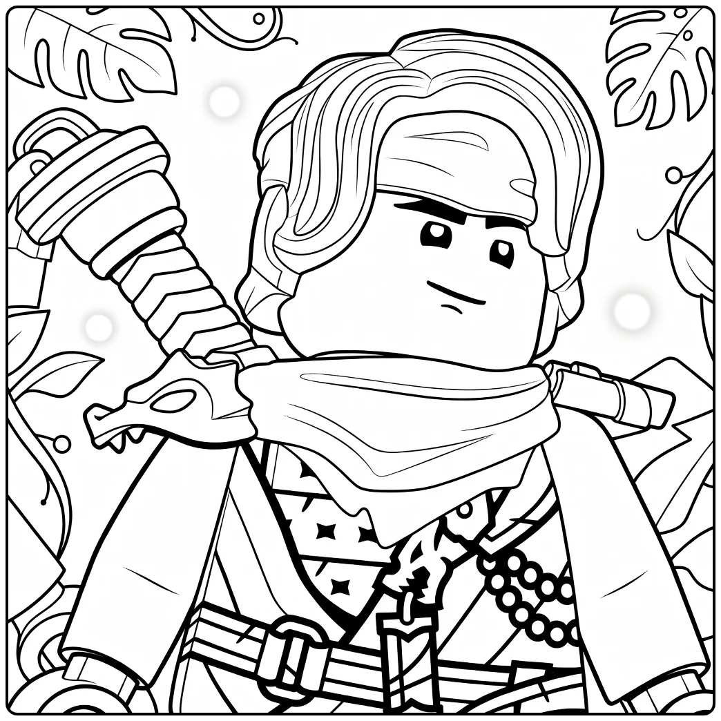 Lloyd met blonde haren groene hoofdband en zwaard over de schouder lloyd ninjago kleurplaat