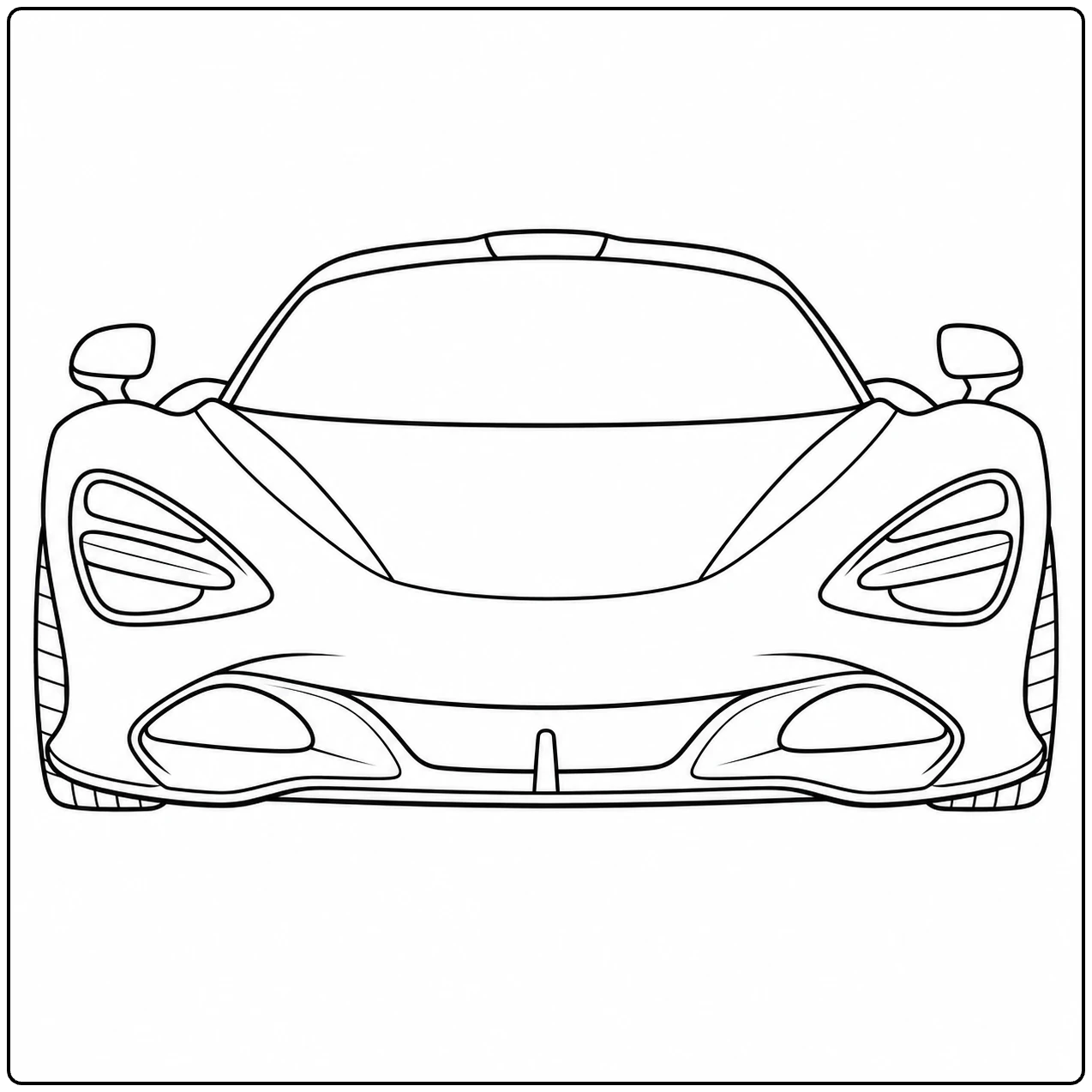 Vooraanzicht van een sportwagen met brede lijnen en eenvoudige vormen als kleurplaat auto mclaren