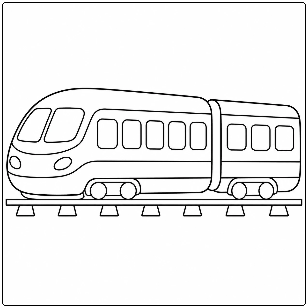 Moderne hogesnelheidstrein in zijaanzicht als kleurplaat trein met twee verbonden rijtuigen