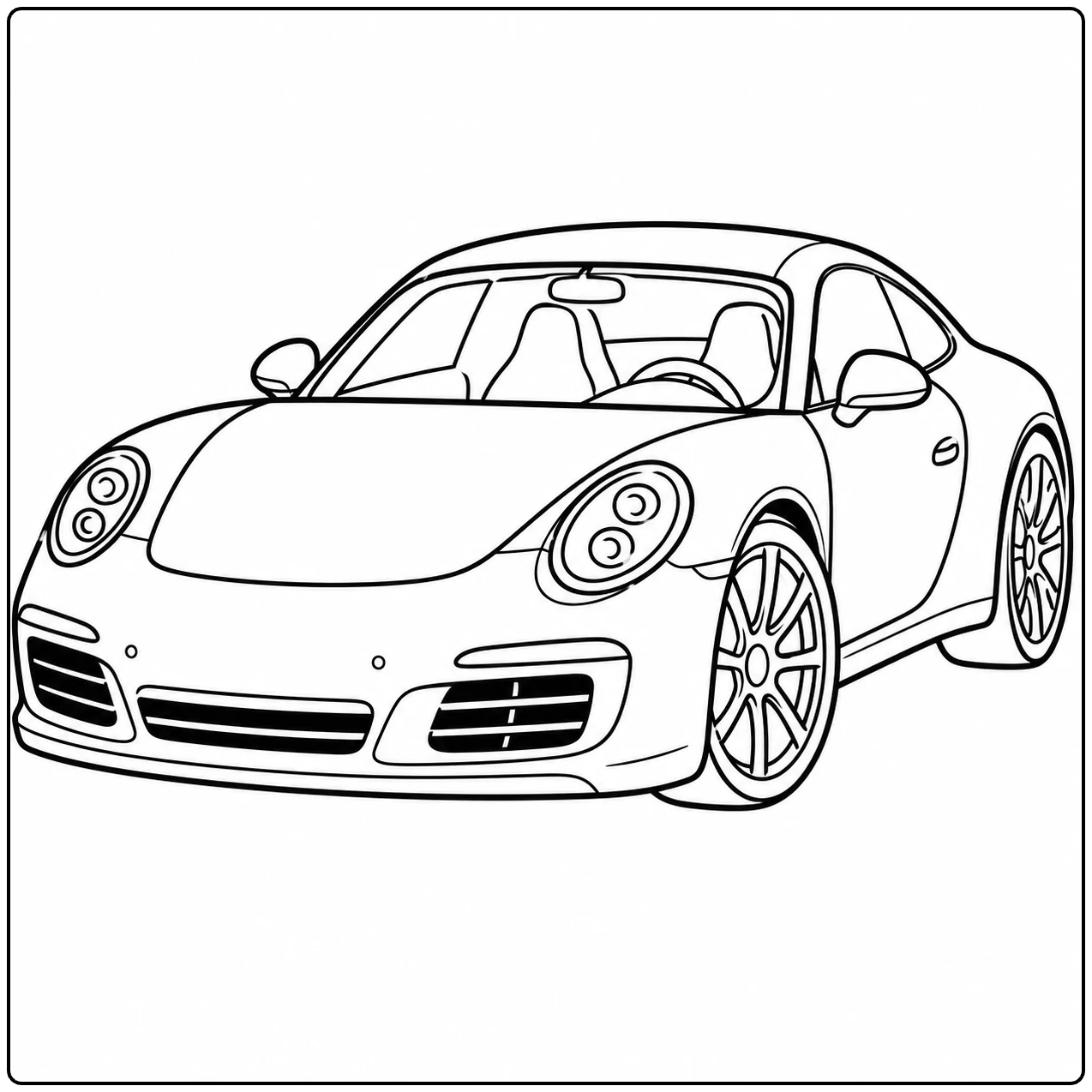 Kleurplaat auto porsche met een moderne sportwagen in een dynamische hoek met duidelijke lijnen