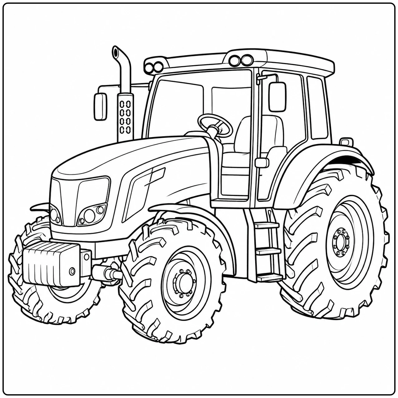 Moderne landbouwtractor in driekwartaanzicht met gesloten cabine en grove banden