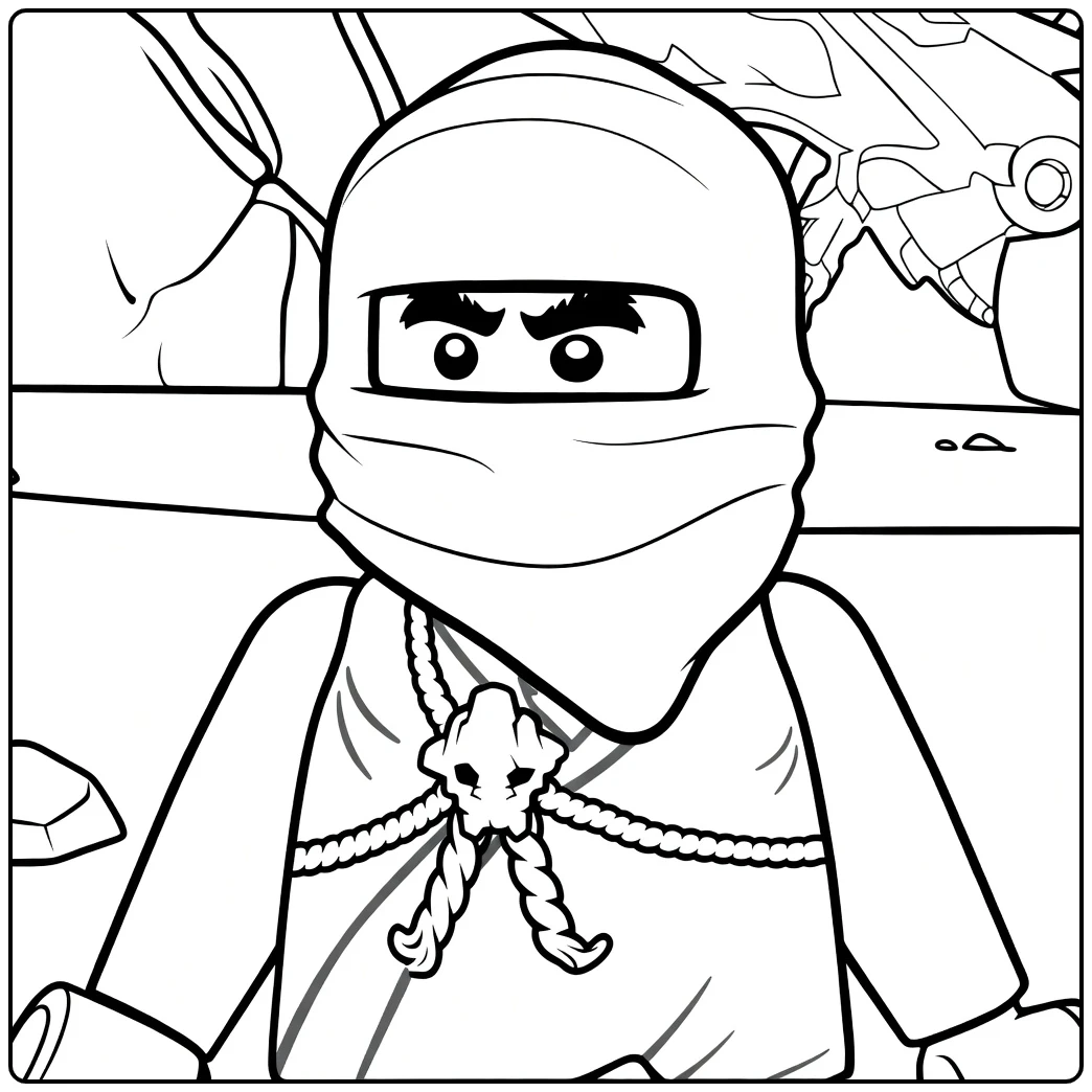 kleurplaat ninjago cole van een zwarte hooded figuur met gele gezicht en schedelmedaillon