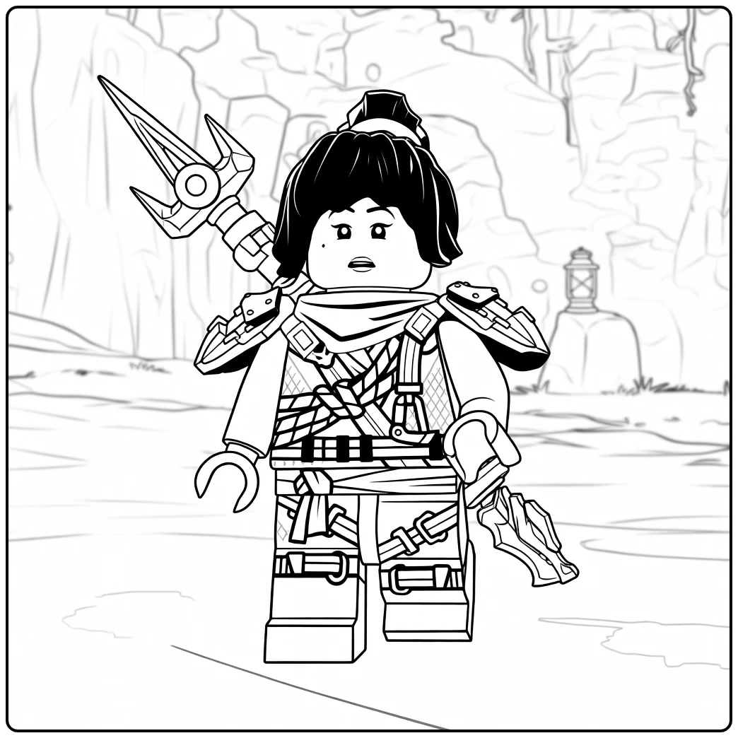 Ninja krijger met topknot en gouden drietand kleurplaat ninjago nya