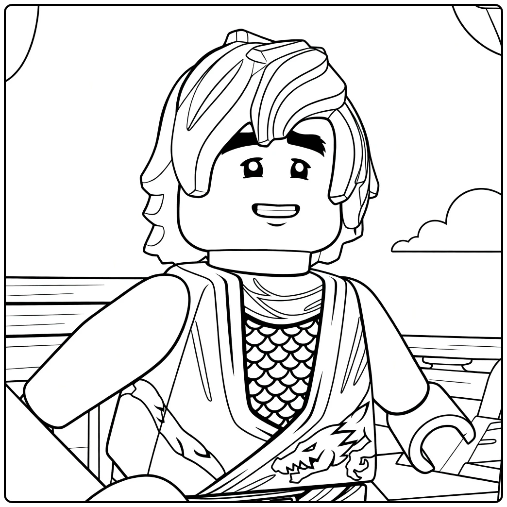 kleurplaat ninjago cole met Cole die licht naar rechts kijkt en armen ontspannen naast het lichaam