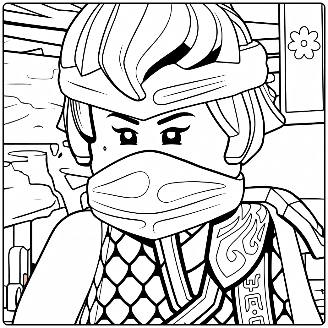 Nya met blauwe schubben tuniek en hoofdband in close-up kleurplaat ninjago nya