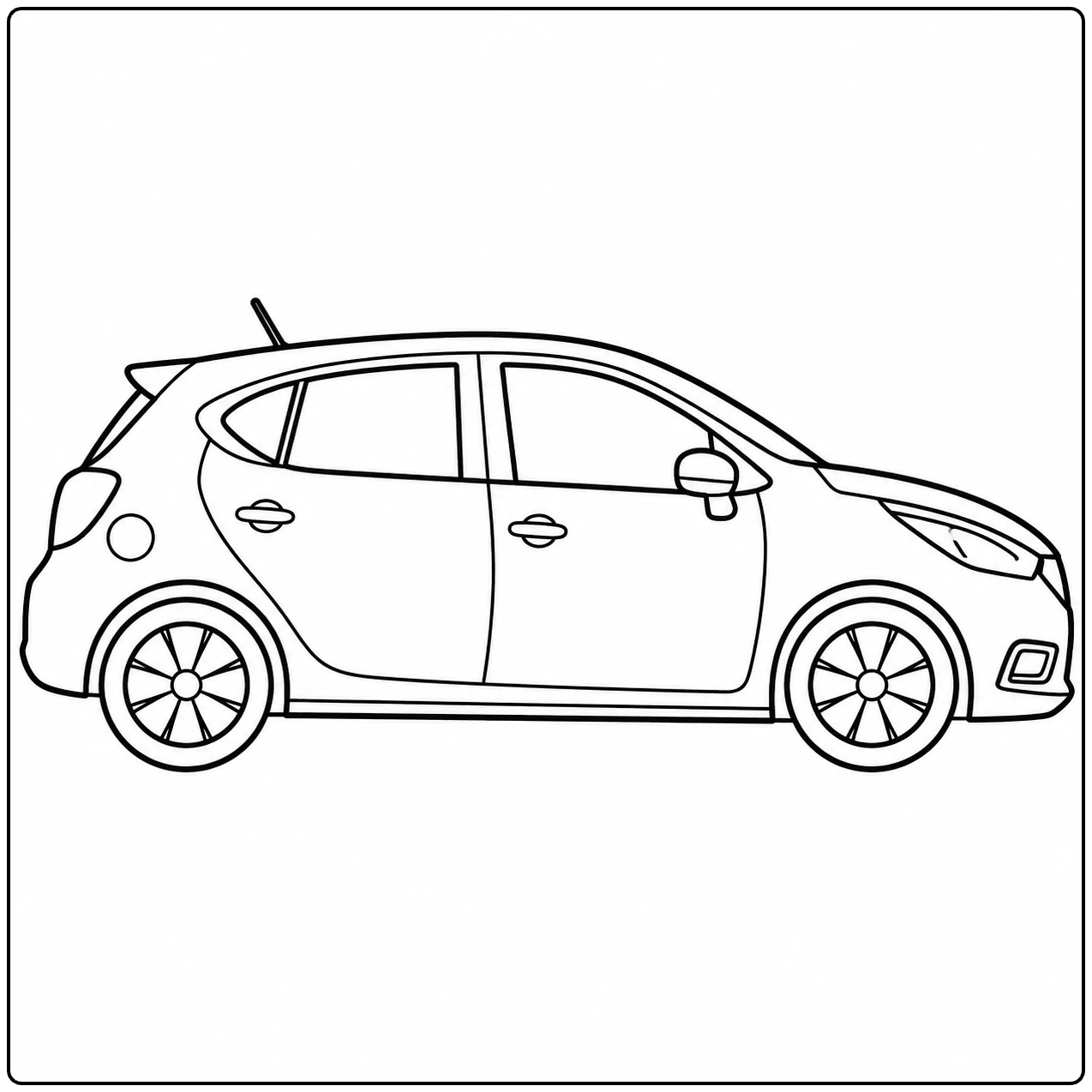 Compacte Nissan hatchback van opzij met duidelijke lijnen en grote ramen om in te kleuren