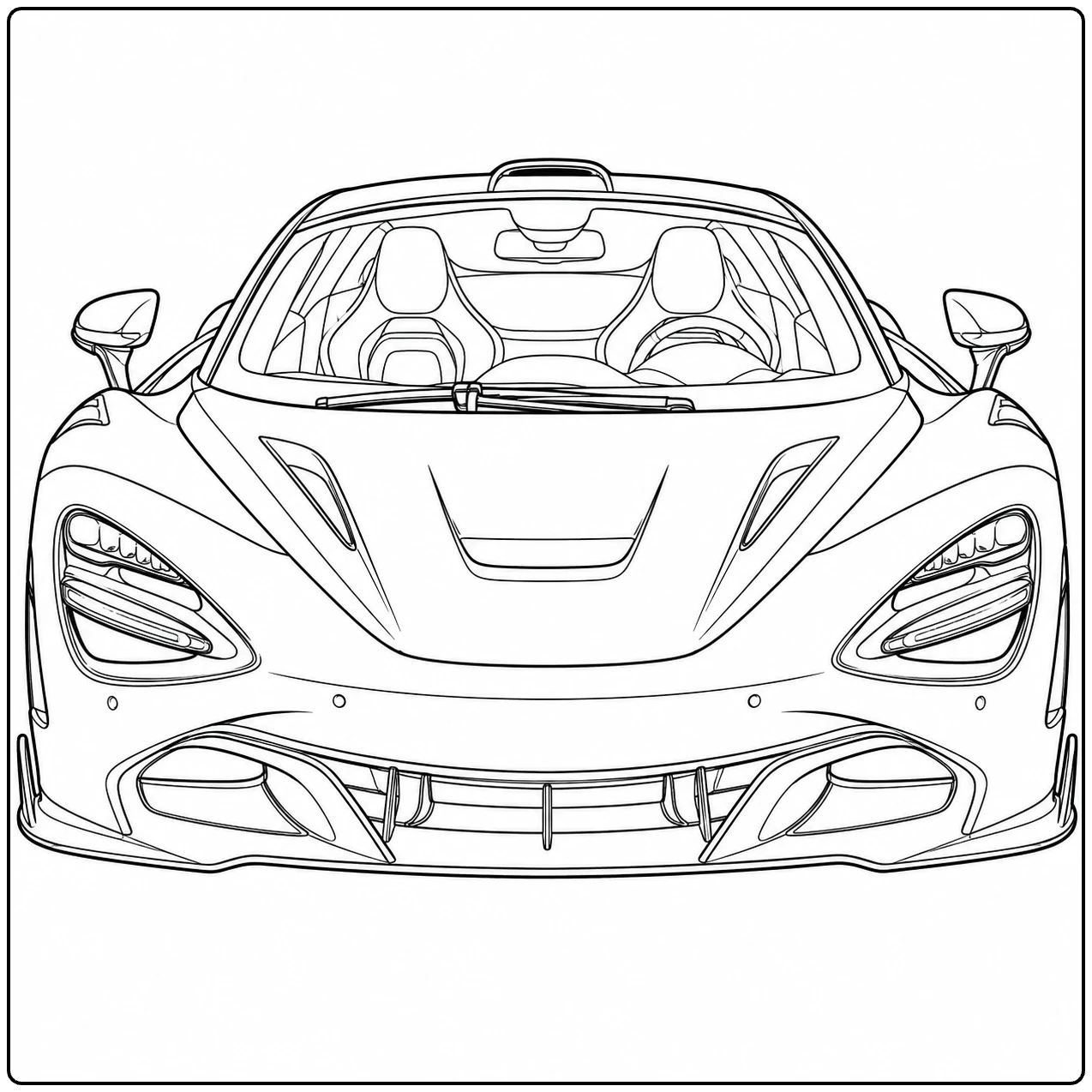 kleurplaat auto mclaren met een open sportwagen en strak vooraanzicht met brede vormen