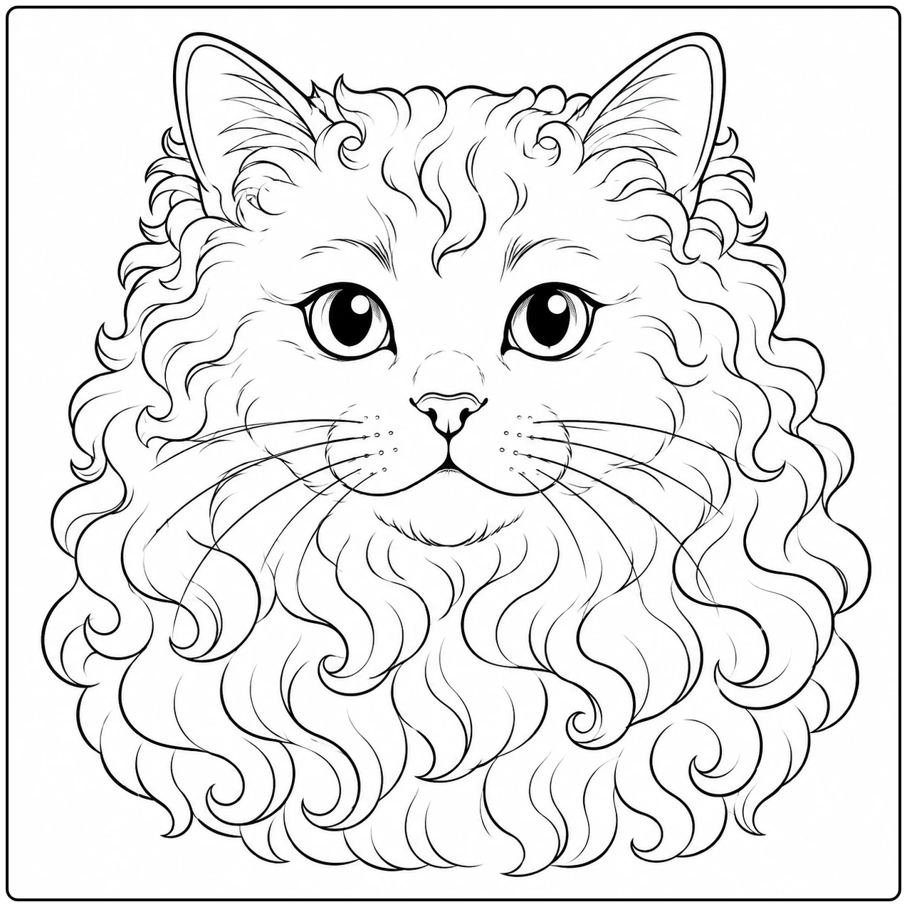 Portret met lange golvende krullen en heldere ogen, passend als kleurplaat selkirk rex.