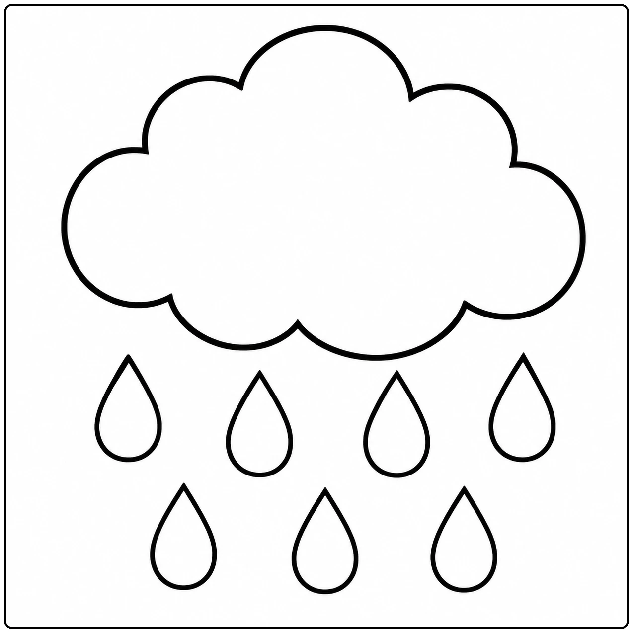 Grote regenwolk met ronde contouren en losse regendruppels die recht naar beneden vallen.