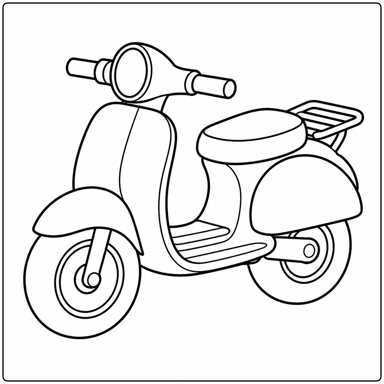 Stadsscooter schuin van opzij met lang zadel, open voetruimte en bagagedrager achterop.