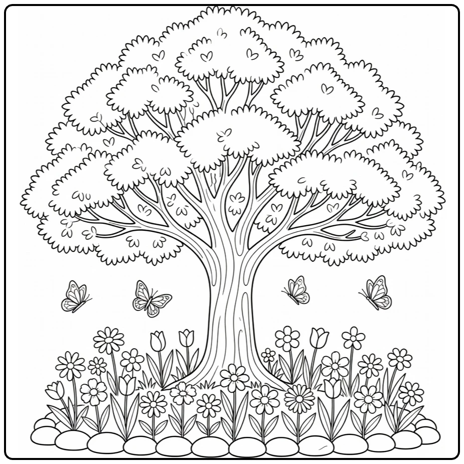 Schaduwbomen Kleurplaat reusachtige beuk met vlinders