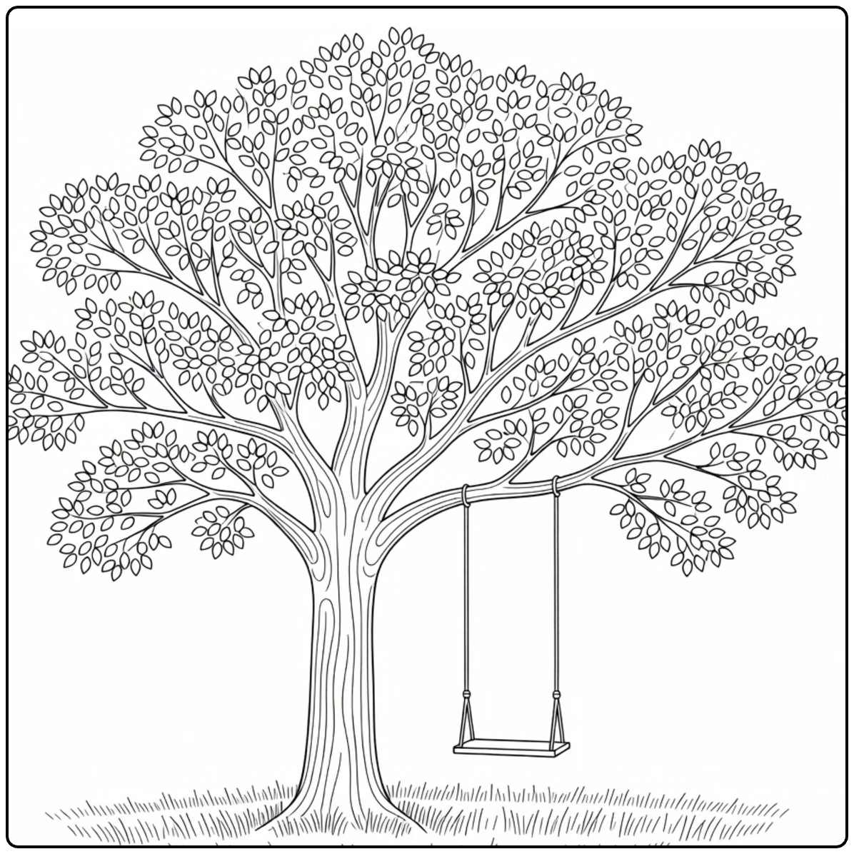 Schaduwbomen Kleurplaat van iep met houten schommel