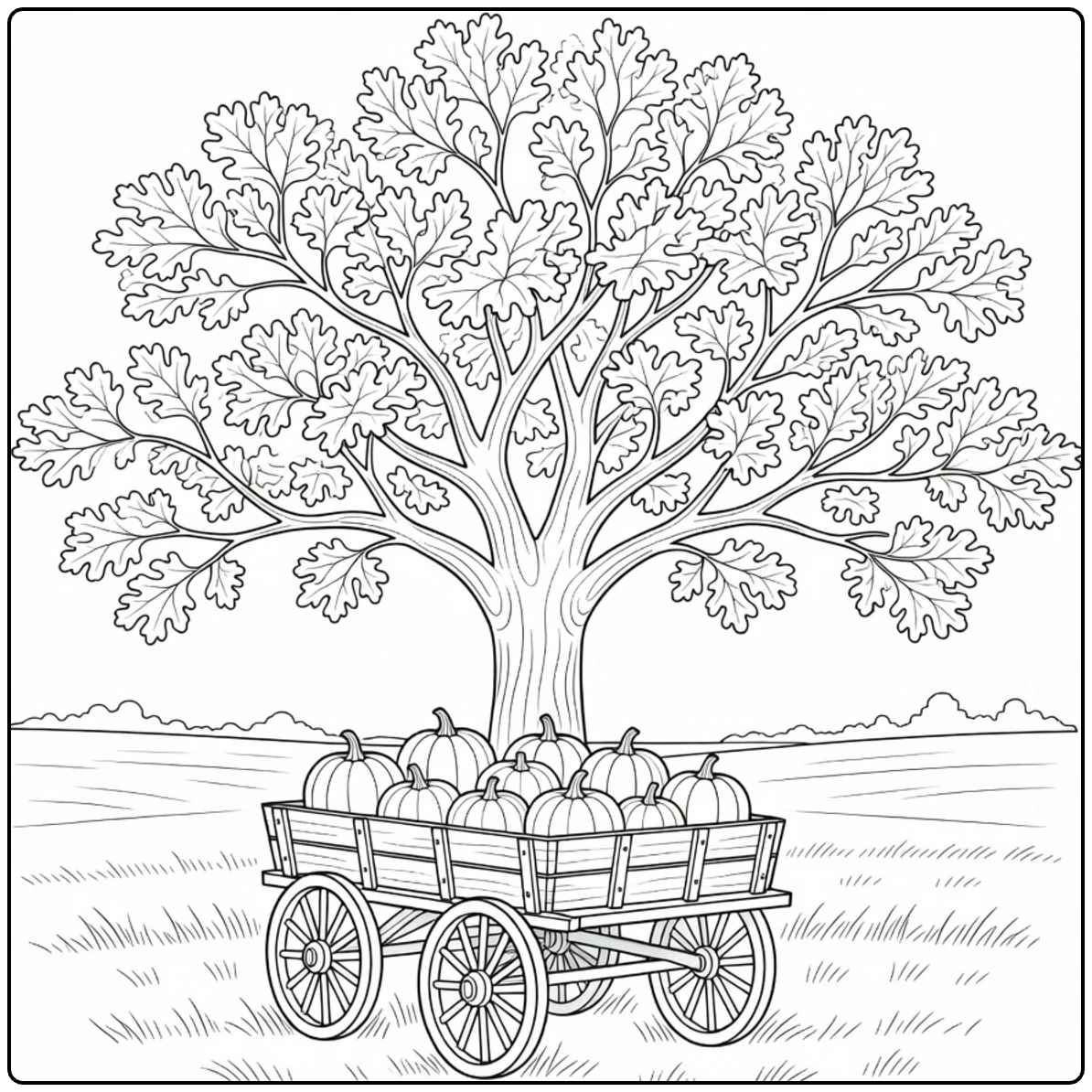 Schaduwbomen Kleurplaat eikenboom en pompoenenkar