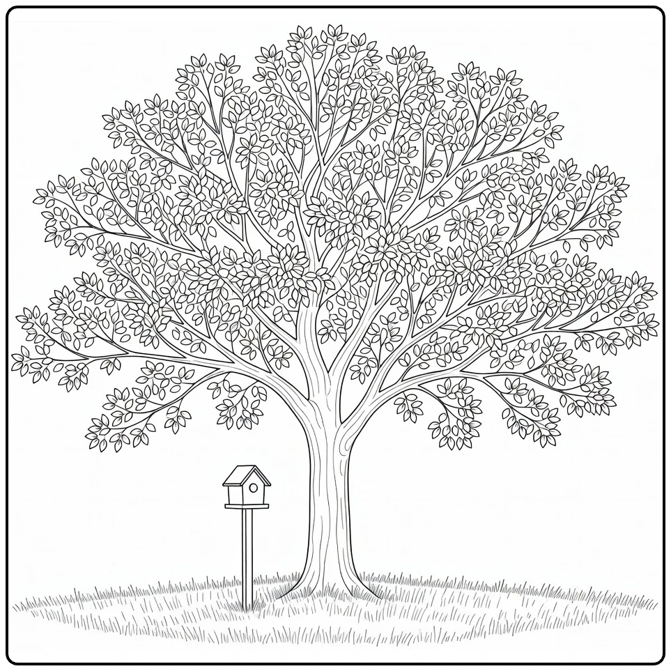 Schaduwbomen Kleurplaat essenboom met vogelhuisje