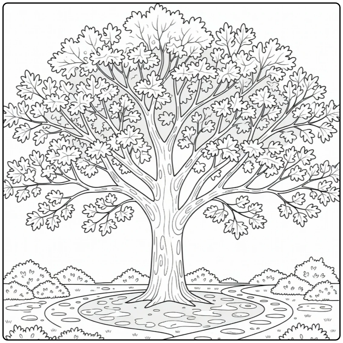 Schaduwbomen Kleurplaat van plataan bij kronkelend pad