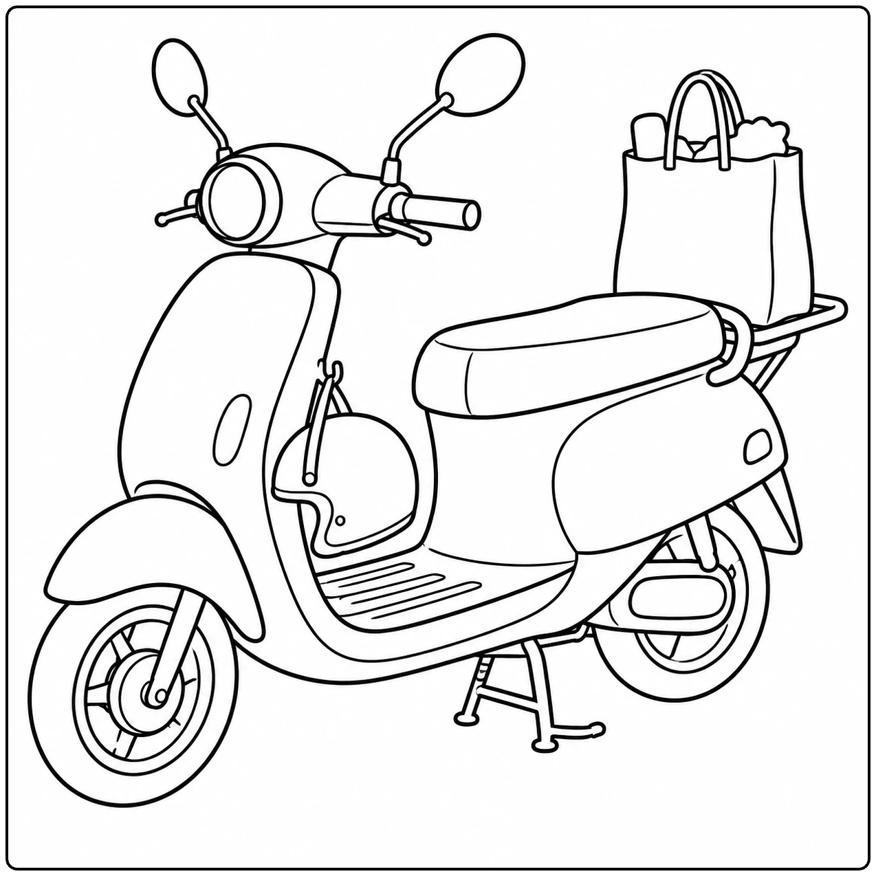 Scooter met boodschappentassen achterop en een ruime opstap