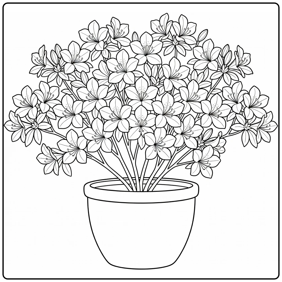 Sierplanten Kleurplaat bloeiende azalea in pot