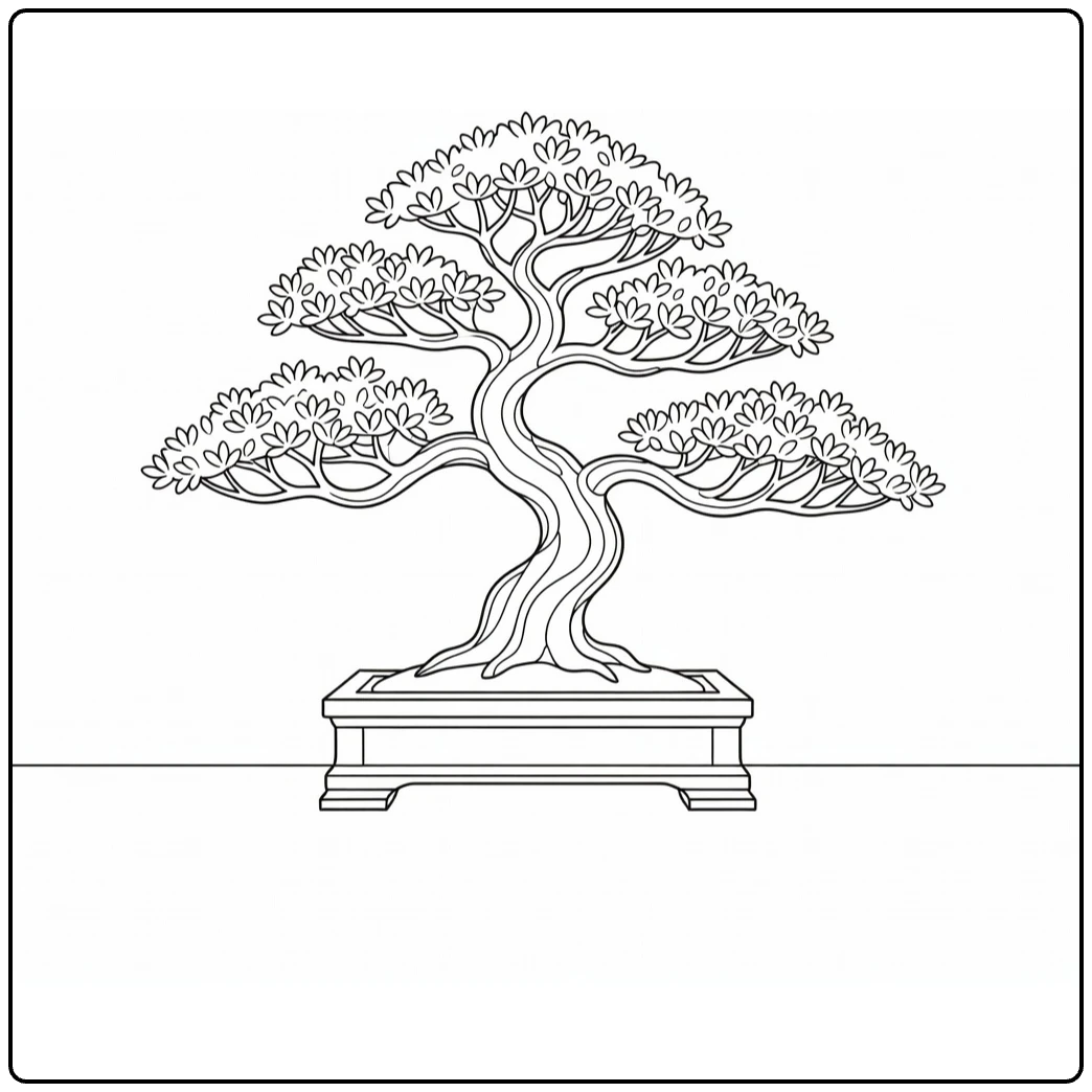Sierplanten Kleurplaat bonsai op houten standaard