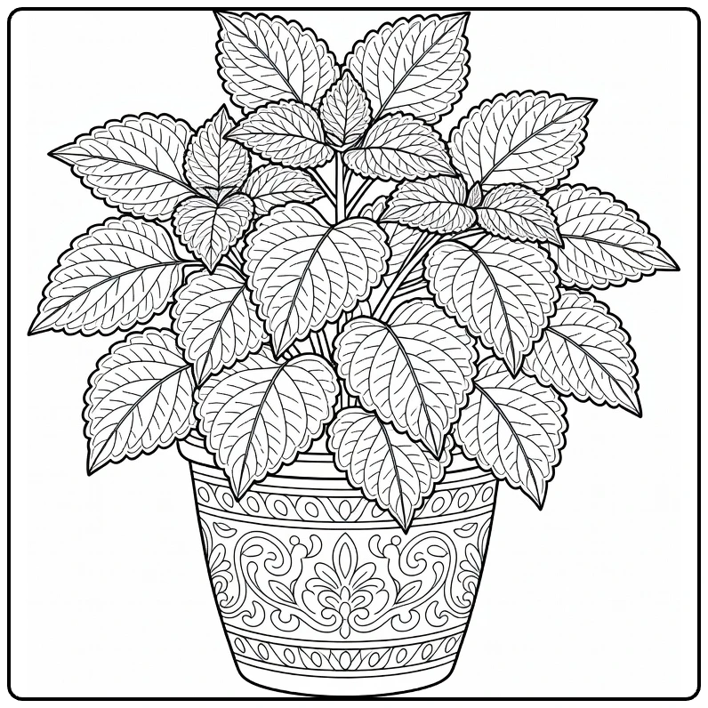 Sierplanten Kleurplaat Coleus met patroonbladeren in pot
