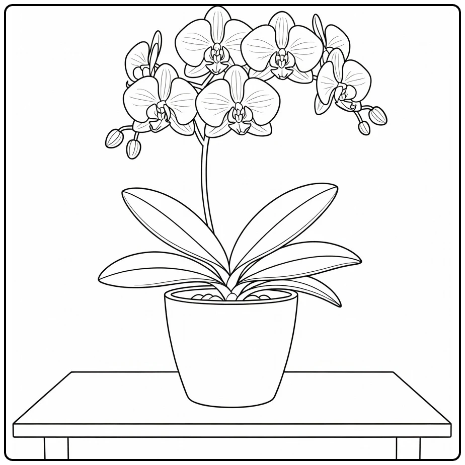 Sierplanten Kleurplaat van orchidee met bloemen en bladeren