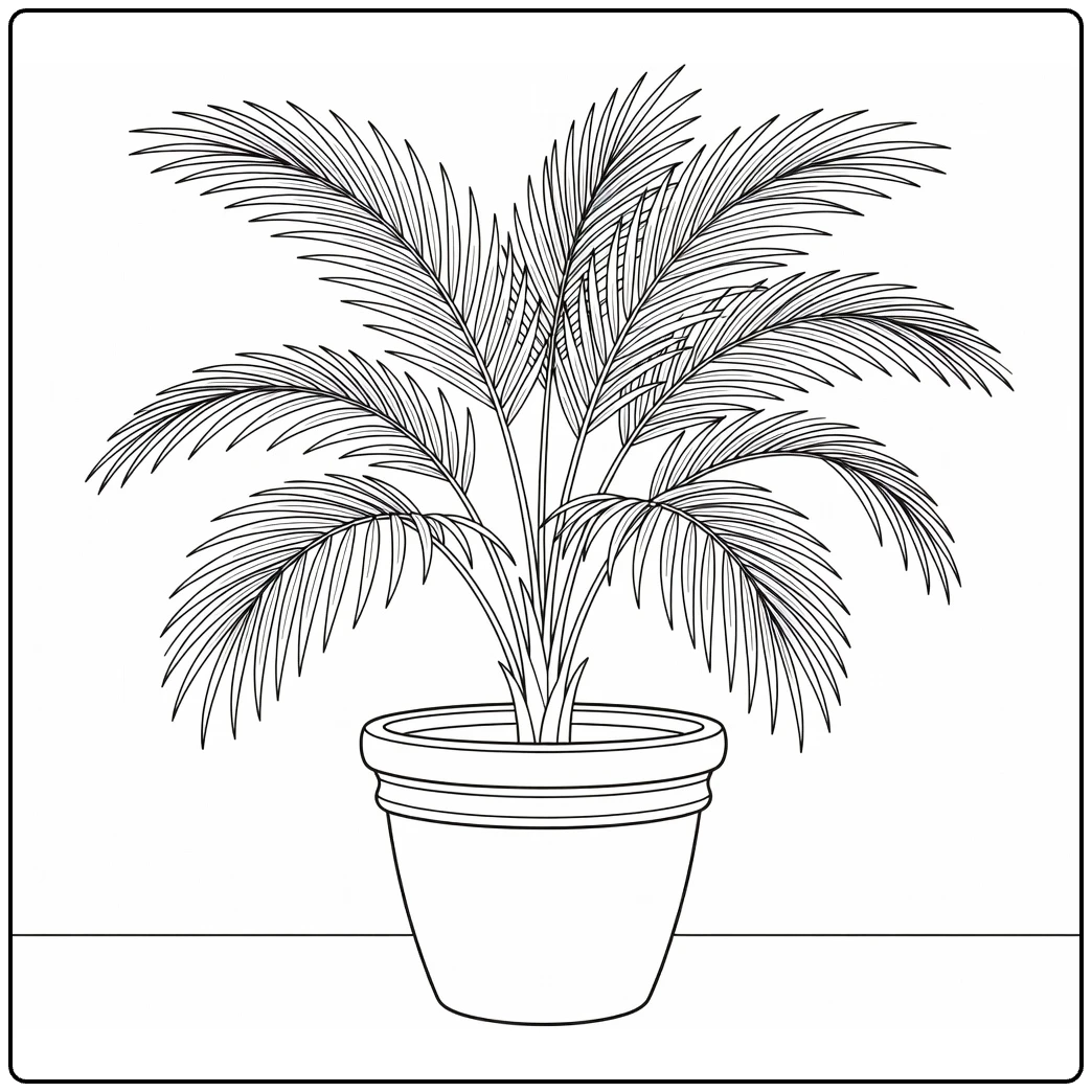 Sierplanten Kleurplaat met palm in grote binnenplanter
