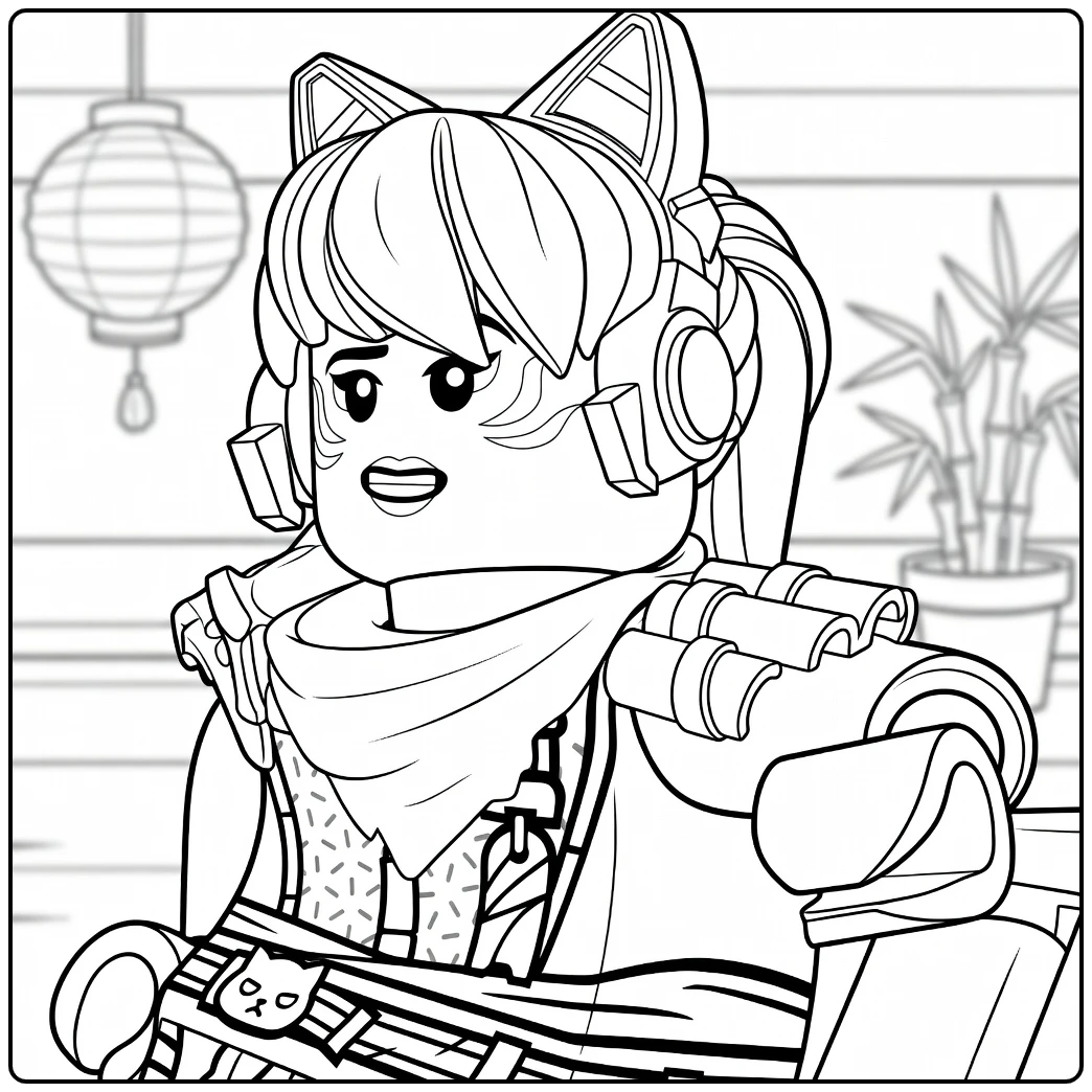 Sora met roze haar, katte-oren en koptelefoon kleurplaat Sora ninjago
