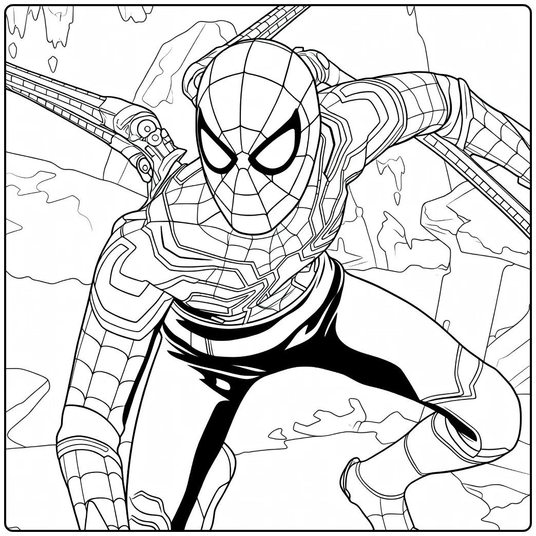 Gekruide held met vier mechanische armen in hurkhouding spiderman kleurplaat