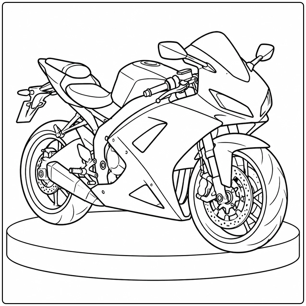 Sportieve racemotor staat op een rond podium met opvallende kuip en windscherm