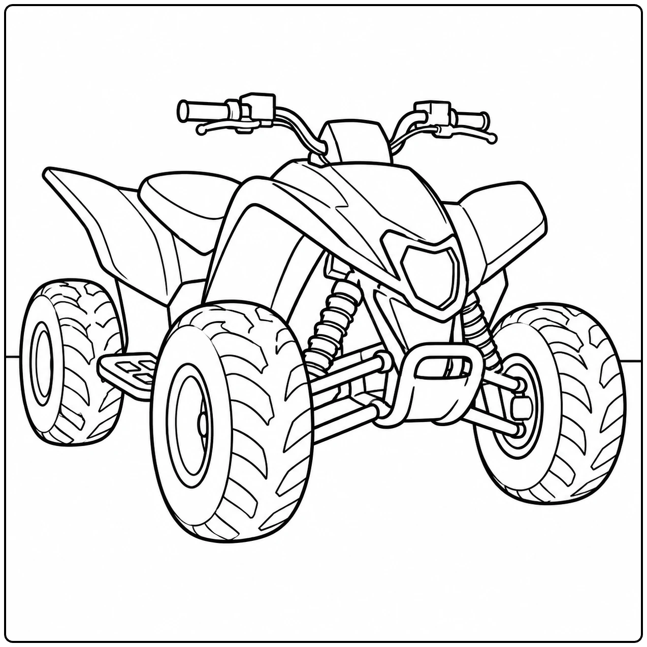 Krachtige quad in driekwartaanzicht met diepe bandenprofielen en scherpe carrosserielijnen