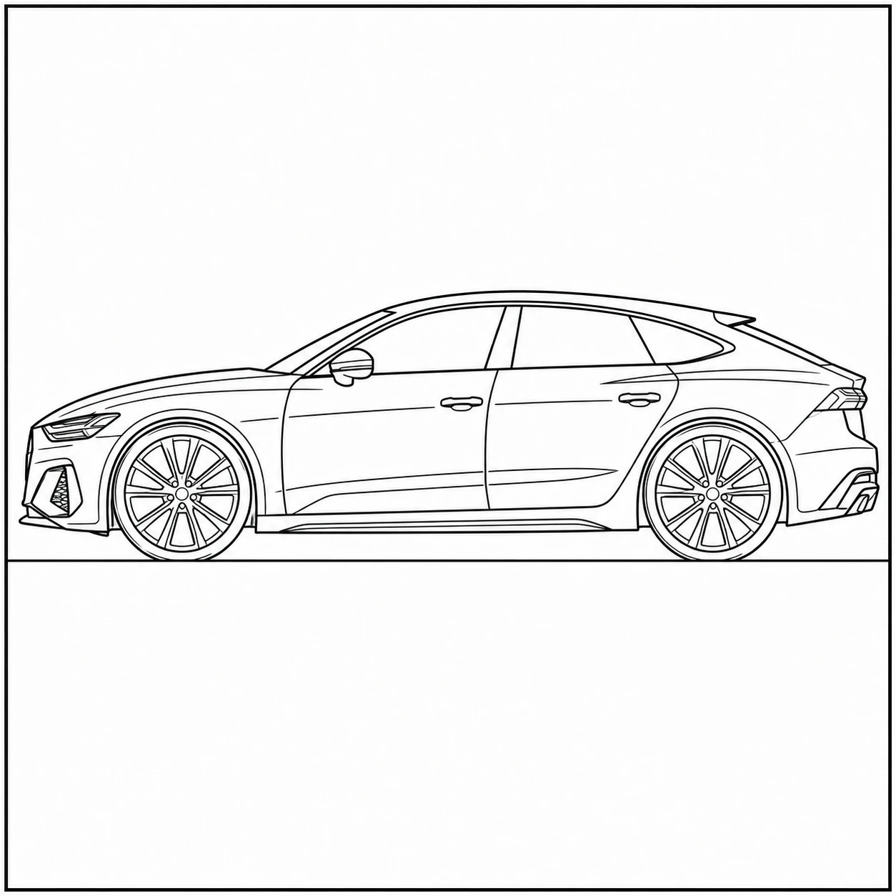 Gestroomlijnde Sportback in zijaanzicht met lage daklijn en grote verfijnde wielen