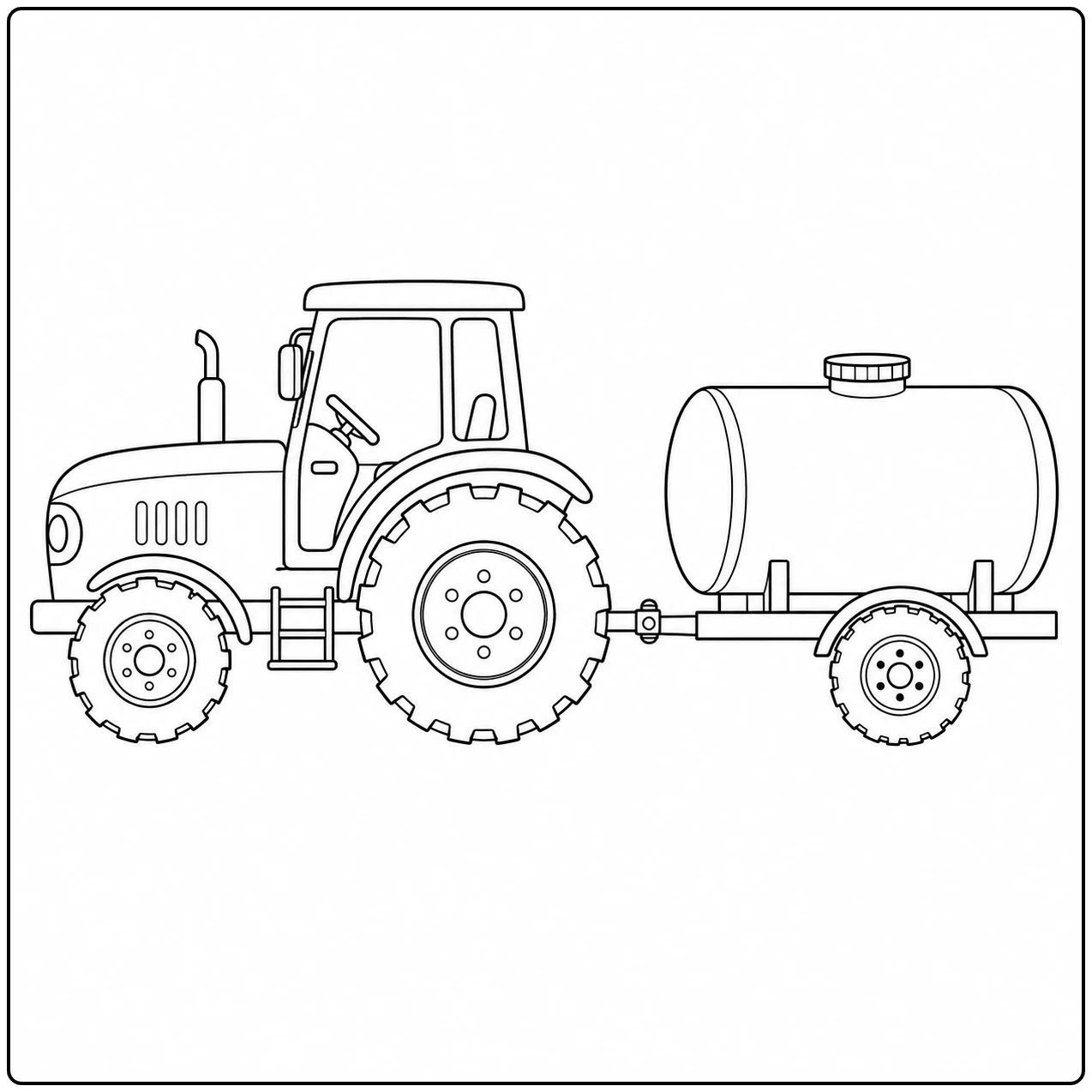 Tractor trekt een tankwagen met cilindervormig reservoir en twee wielen als eenvoudig landbouwvoertuig