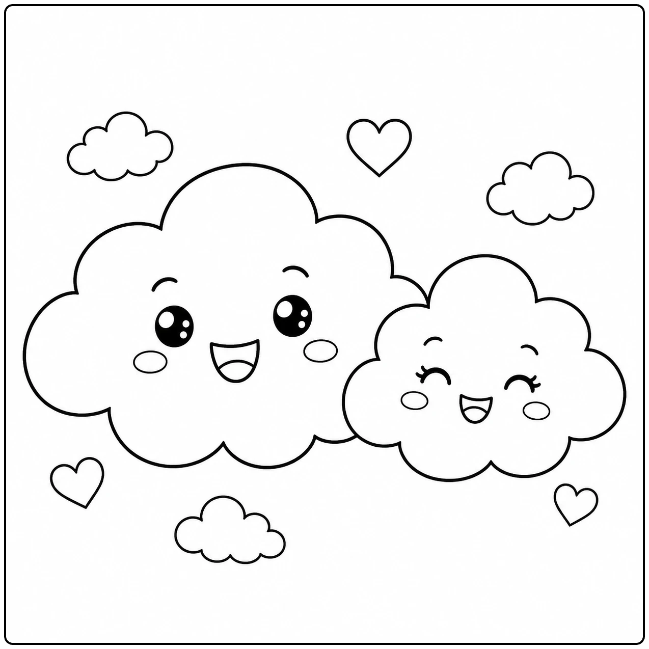 Twee vrolijke wolken samen met kleine wolkjes en hartjes verspreid rondom.
