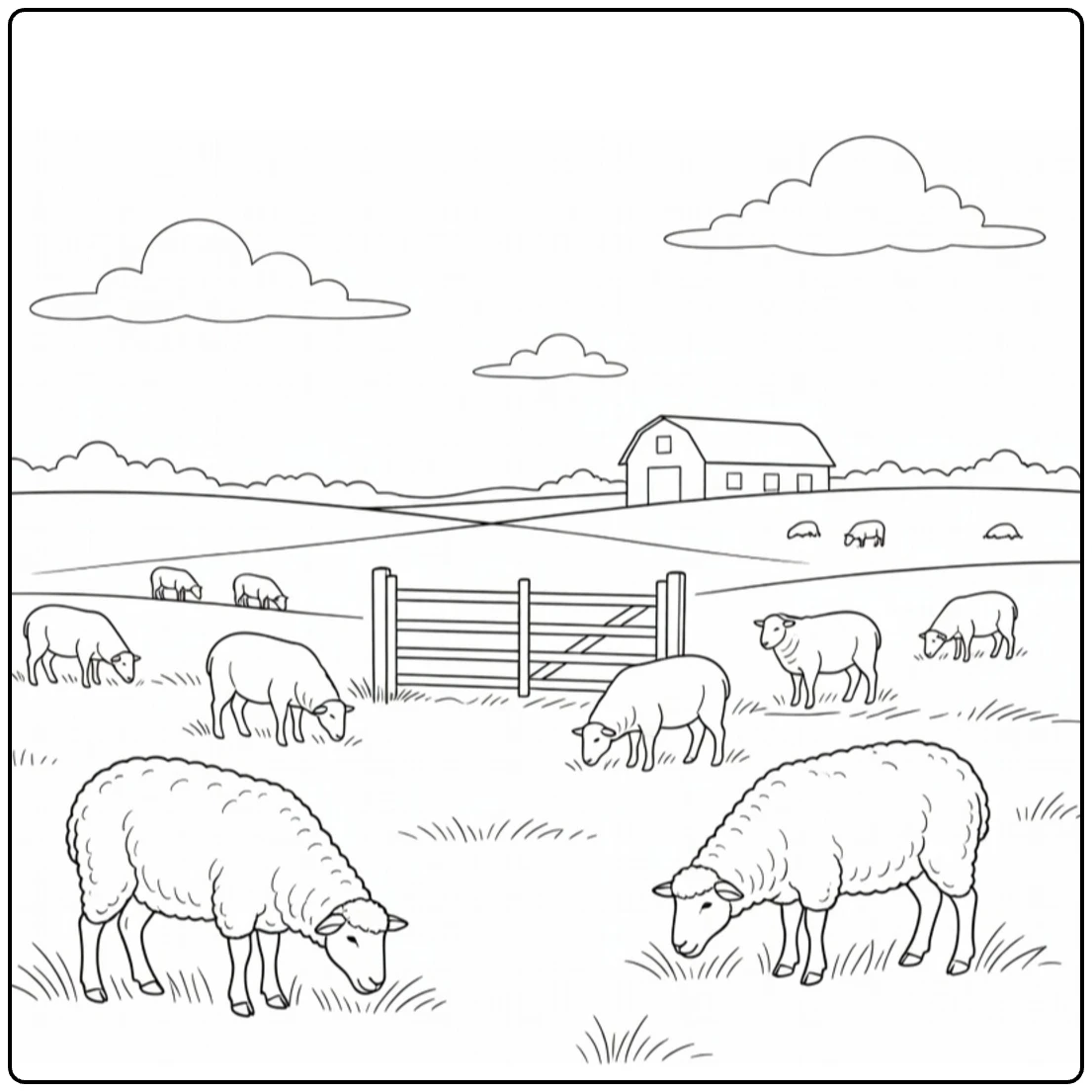 Veld Kleurplaat met schapen in vredig weiland