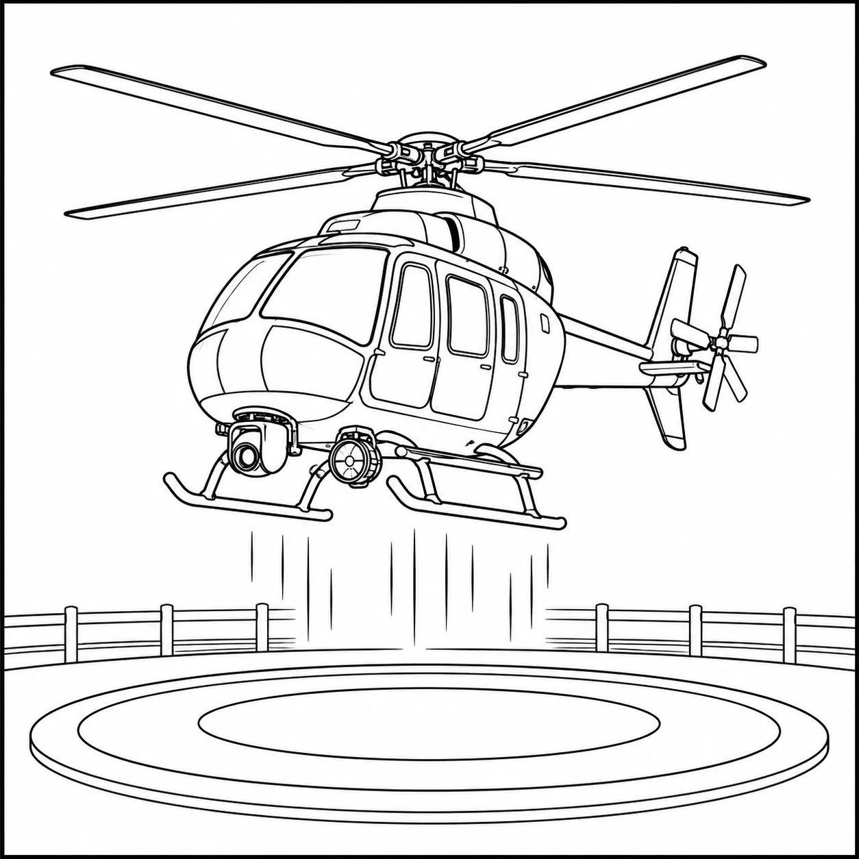 Politiehelikopter stijgt recht omhoog vanaf een ronde landingsplaats met bewegingslijnen
